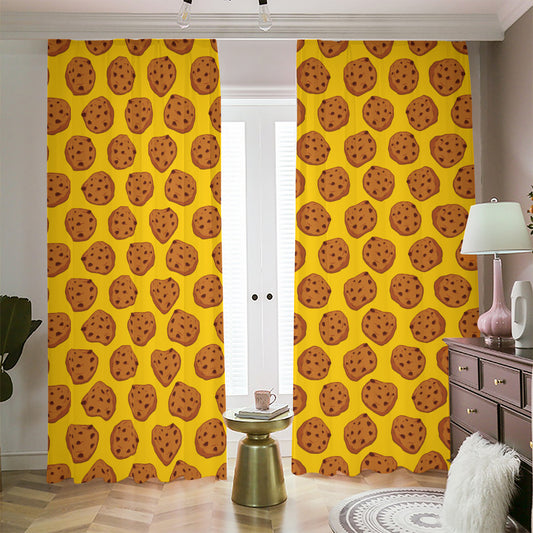 Yellow Cookie Pattern Print Blackout Pencil Pleat Curtains