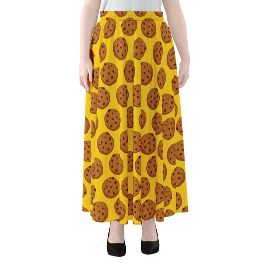 Yellow Cookie Pattern Print Chiffon Maxi Skirt