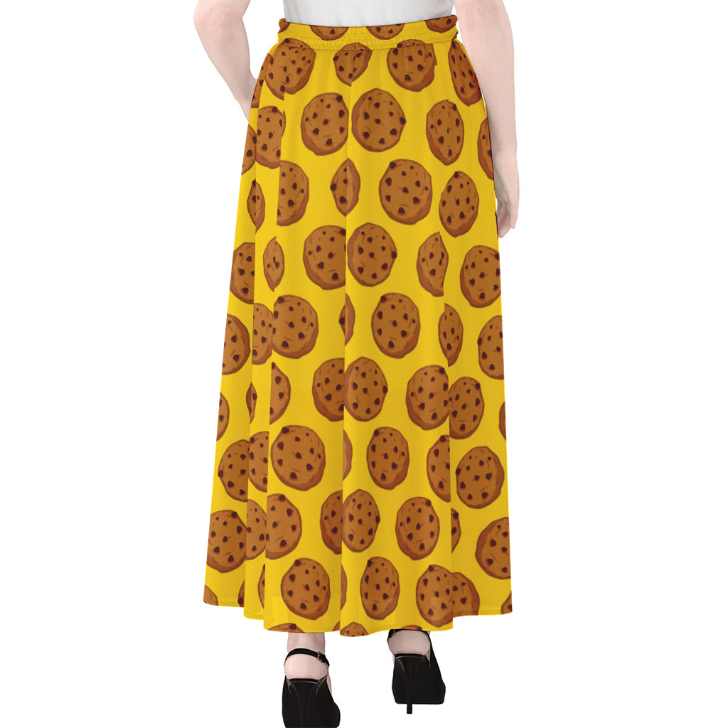 Yellow Cookie Pattern Print Chiffon Maxi Skirt