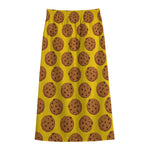 Yellow Cookie Pattern Print Cotton Front Slit Maxi Skirt