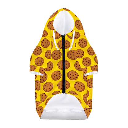 Yellow Cookie Pattern Print Dog Zip Up Hoodie