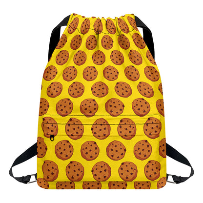 Yellow Cookie Pattern Print Drawstring Backpack