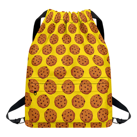 Yellow Cookie Pattern Print Drawstring Backpack