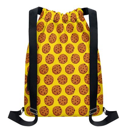 Yellow Cookie Pattern Print Drawstring Backpack
