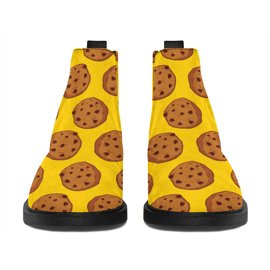 Yellow Cookie Pattern Print Flat Ankle Boots