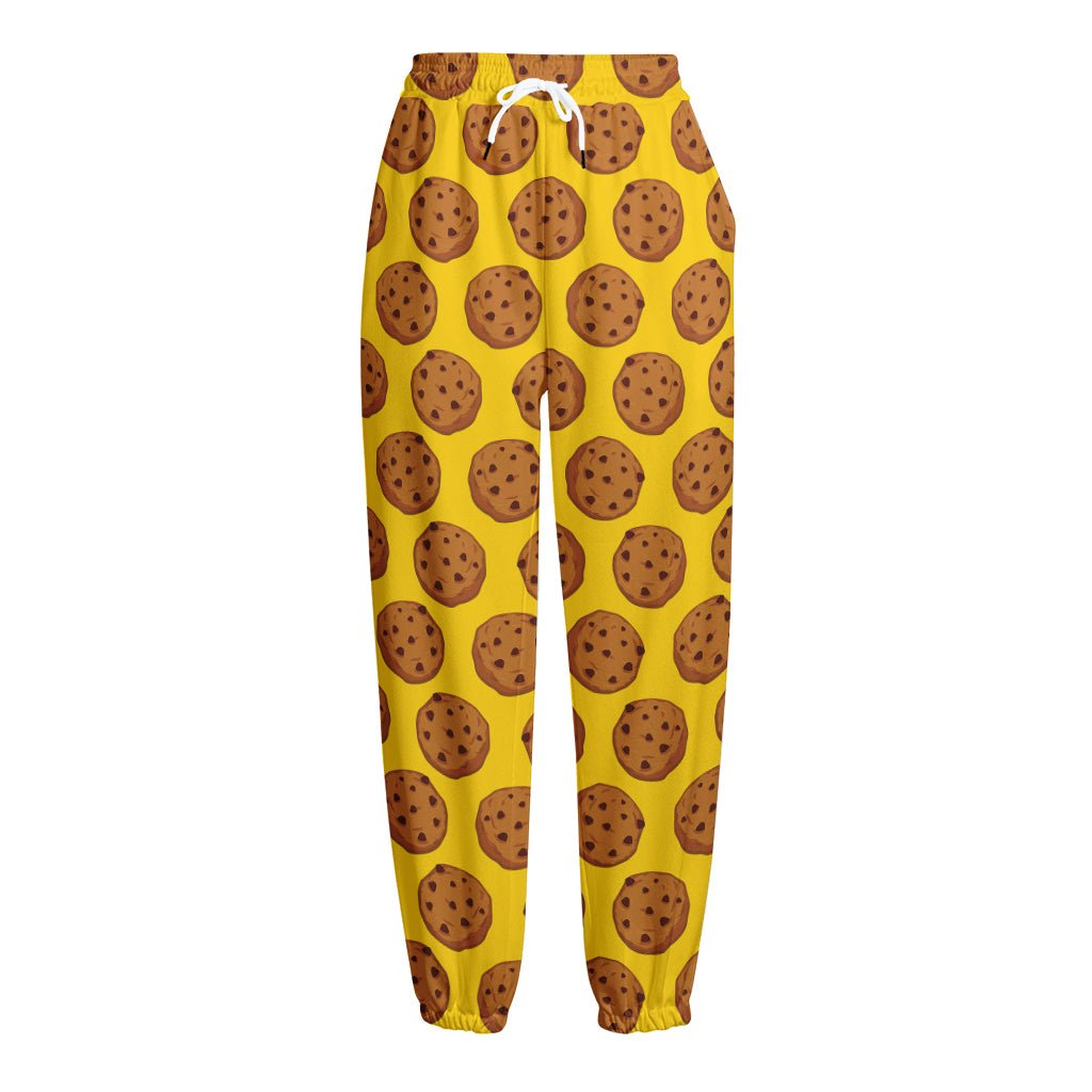 Yellow Cookie Pattern Print Fleece Lined Knit Pants