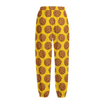 Yellow Cookie Pattern Print Fleece Lined Knit Pants