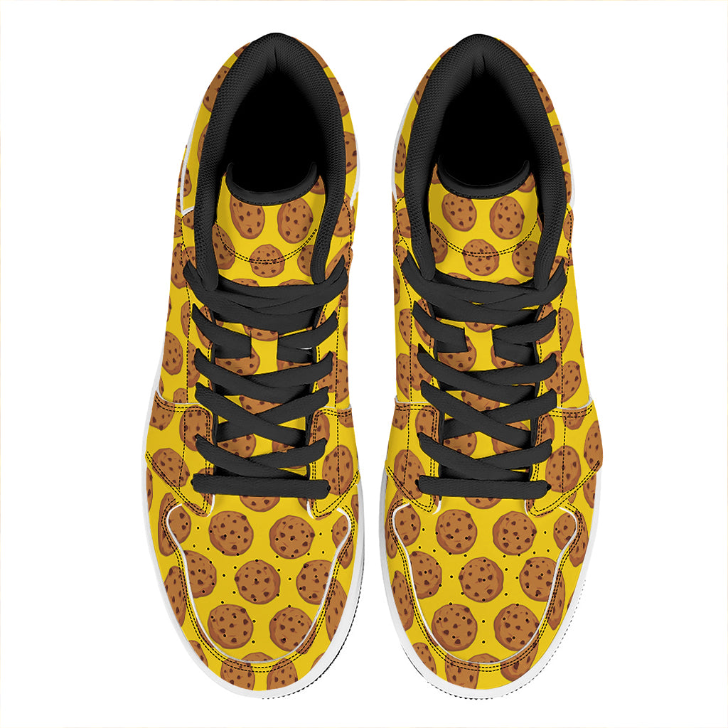 Yellow Cookie Pattern Print High Top Leather Sneakers