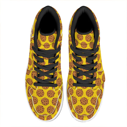 Yellow Cookie Pattern Print High Top Leather Sneakers