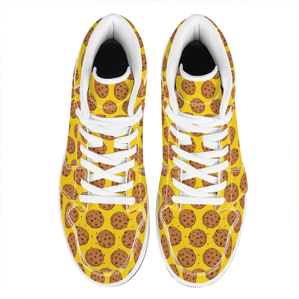 Yellow Cookie Pattern Print High Top Leather Sneakers