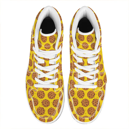 Yellow Cookie Pattern Print High Top Leather Sneakers
