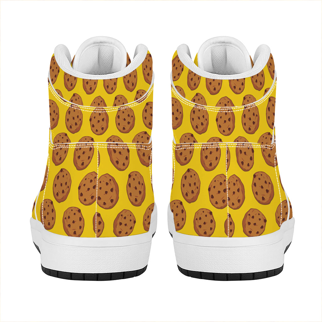 Yellow Cookie Pattern Print High Top Leather Sneakers