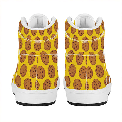 Yellow Cookie Pattern Print High Top Leather Sneakers