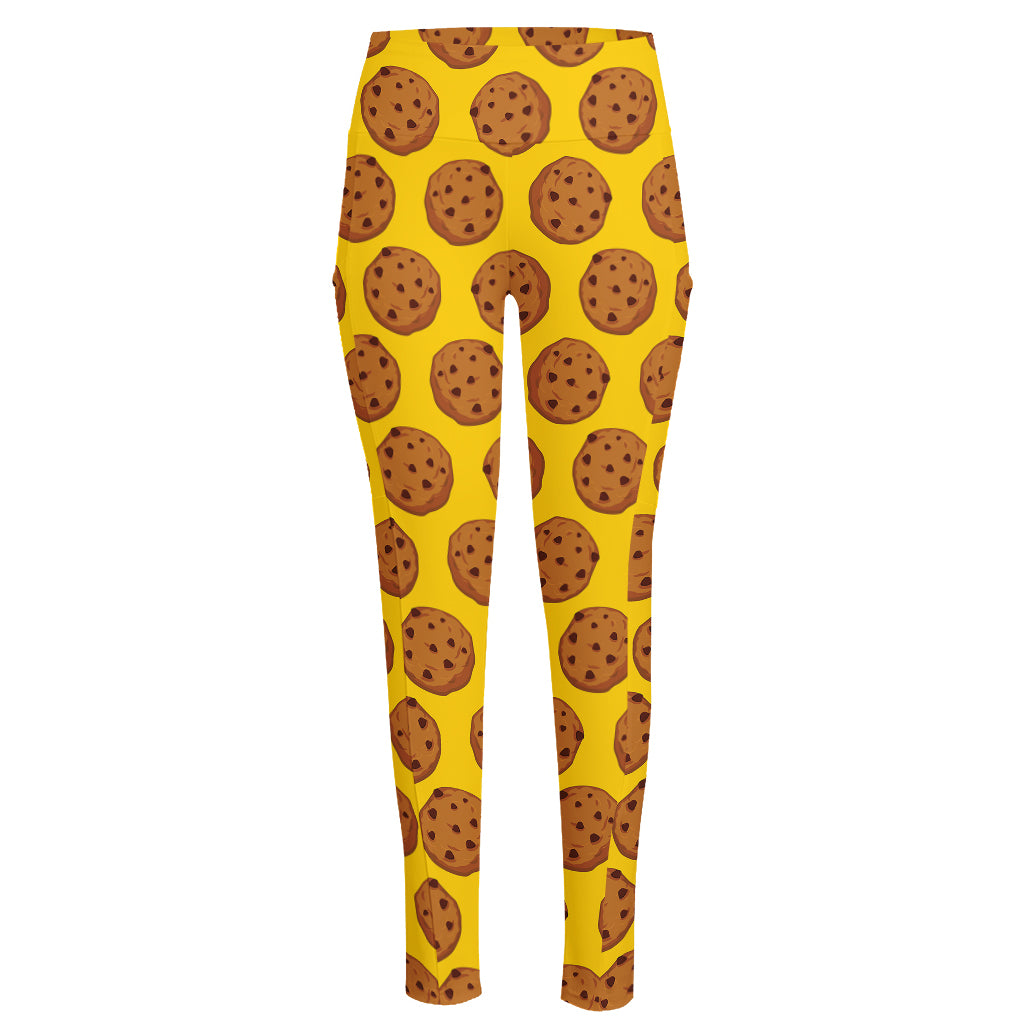 Yellow Cookie Pattern Print High-Waisted Pocket Leggings