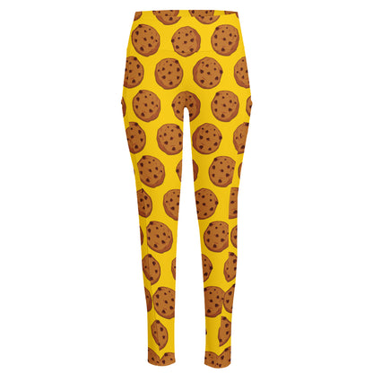 Yellow Cookie Pattern Print High-Waisted Pocket Leggings