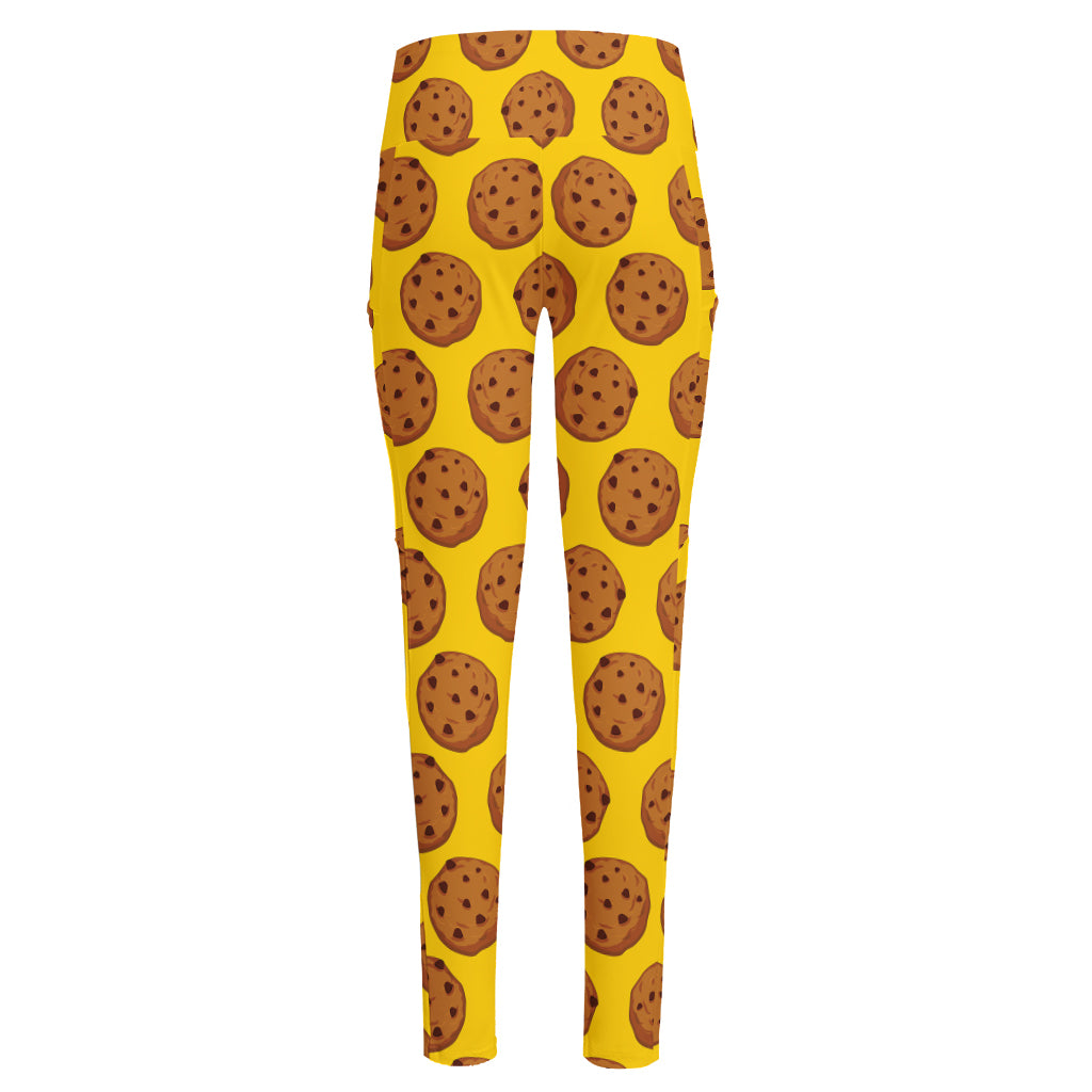 Yellow Cookie Pattern Print High-Waisted Pocket Leggings