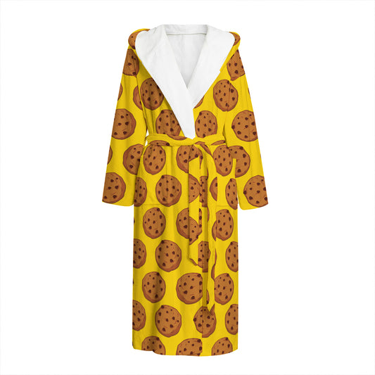 Yellow Cookie Pattern Print Hooded Bathrobe