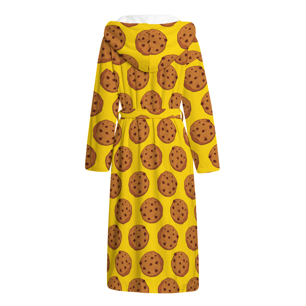Yellow Cookie Pattern Print Hooded Bathrobe