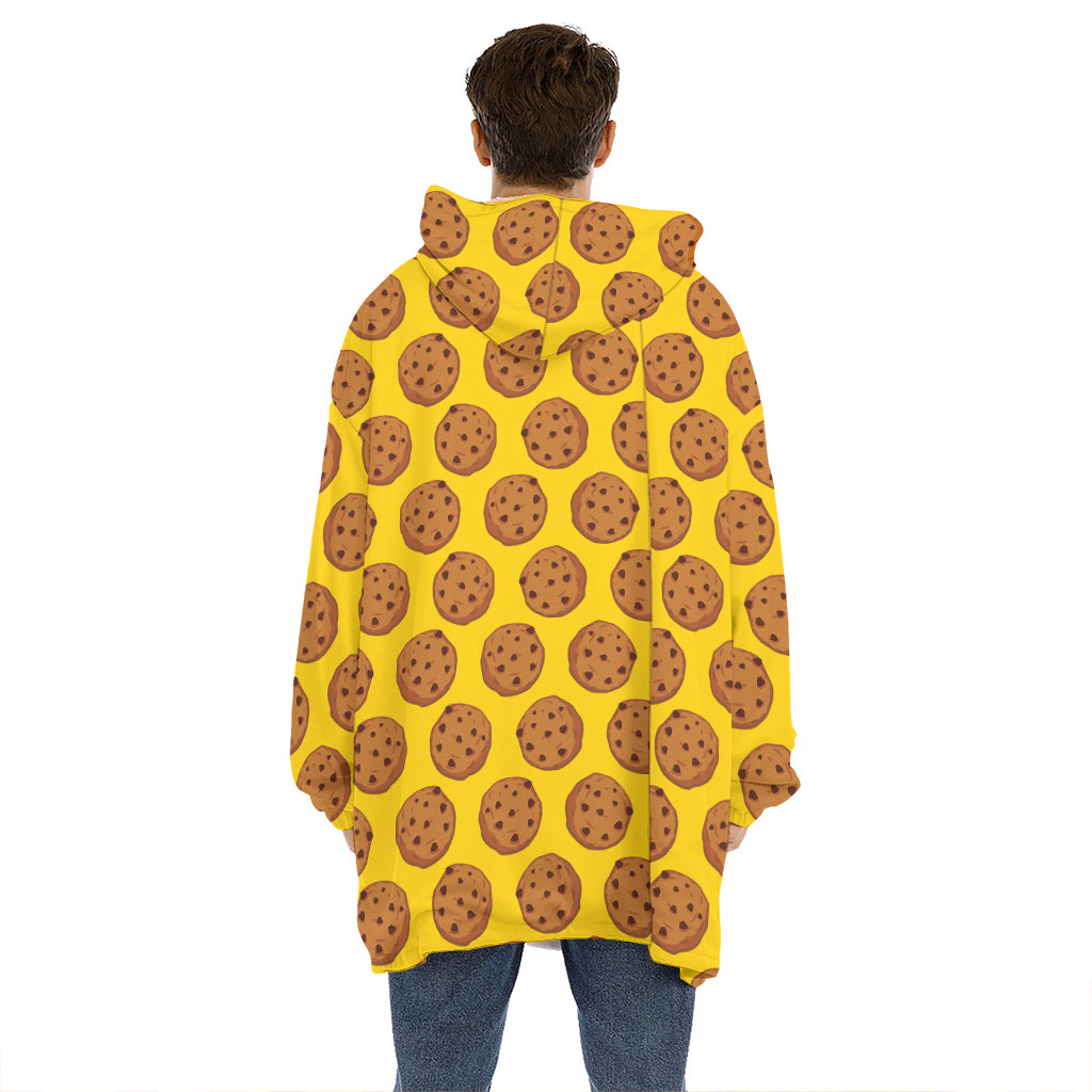 Yellow Cookie Pattern Print Hoodie Blanket