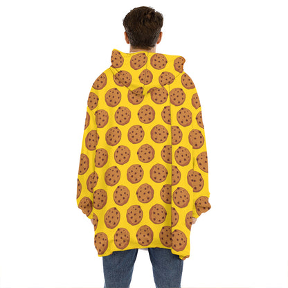 Yellow Cookie Pattern Print Hoodie Blanket