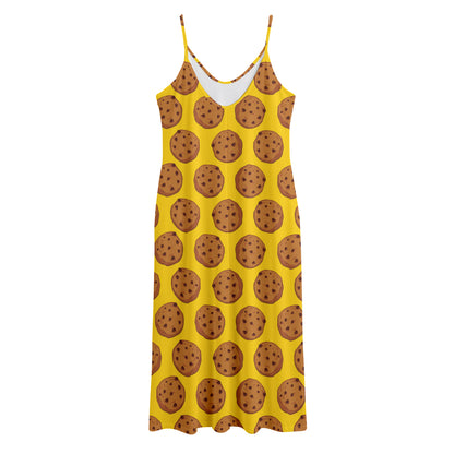 Yellow Cookie Pattern Print Jersey Midi Cami Dress