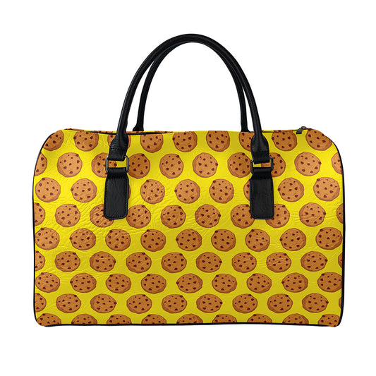 Yellow Cookie Pattern Print Leather Duffle Bag