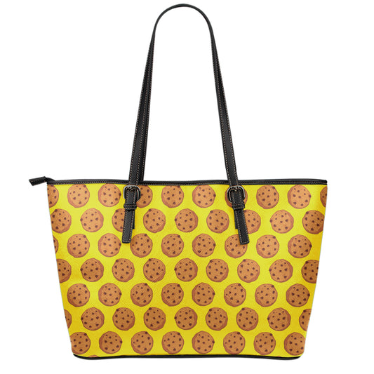 Yellow Cookie Pattern Print Leather Tote Bag