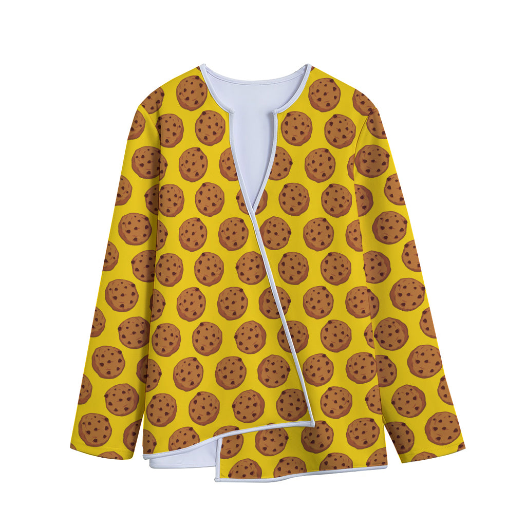 Yellow Cookie Pattern Print Long Sleeve Short Coat