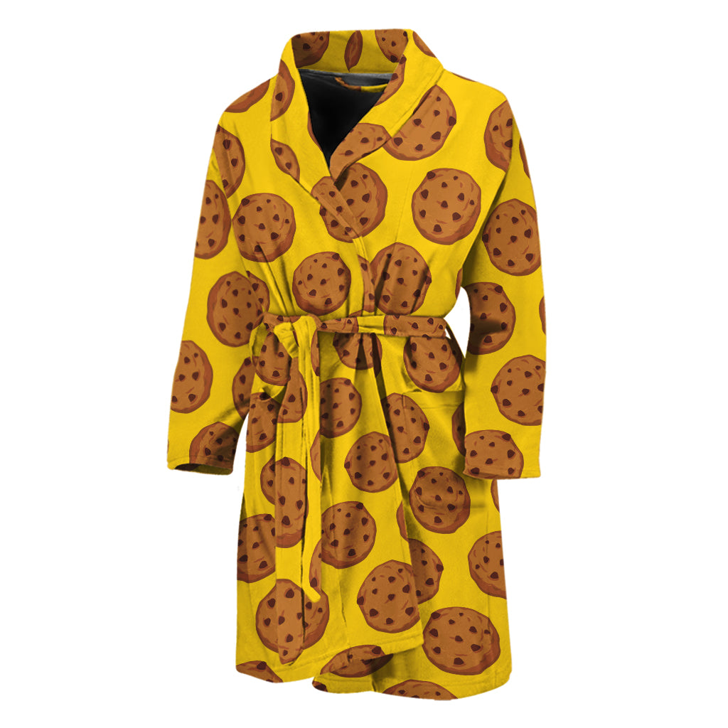 Yellow Cookie Pattern Print Men's Bathrobe