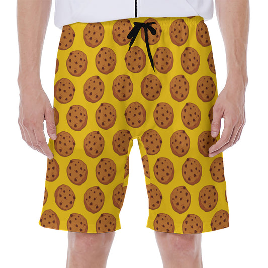 Yellow Cookie Pattern Print Men's Beach Shorts