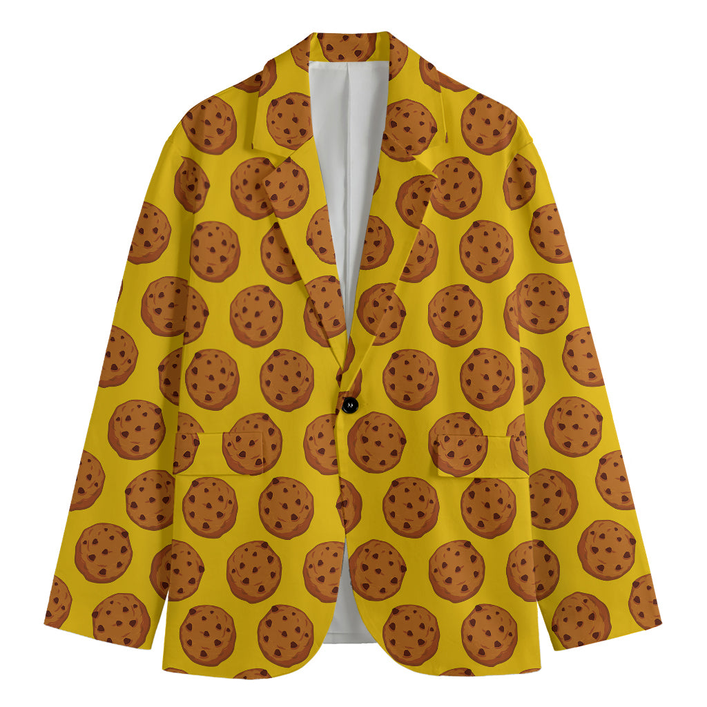 Yellow Cookie Pattern Print Men's Cotton Blazer