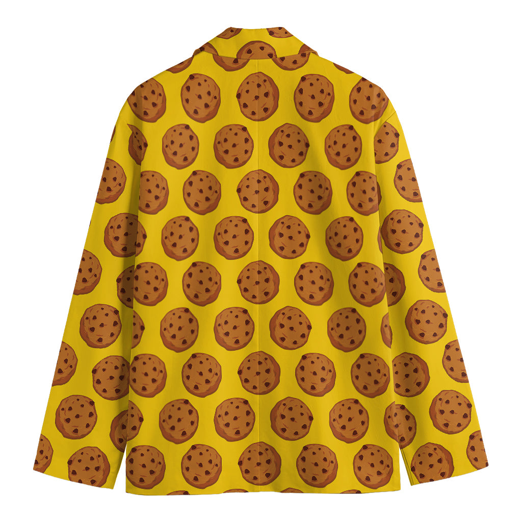 Yellow Cookie Pattern Print Men's Cotton Blazer