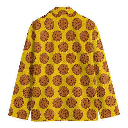 Yellow Cookie Pattern Print Men's Cotton Blazer