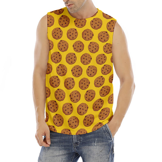 Yellow Cookie Pattern Print Men's Fitness Tank Top