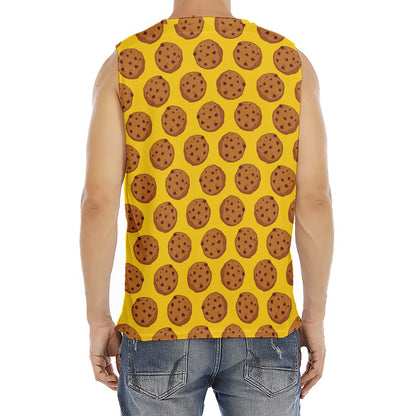 Yellow Cookie Pattern Print Men's Fitness Tank Top