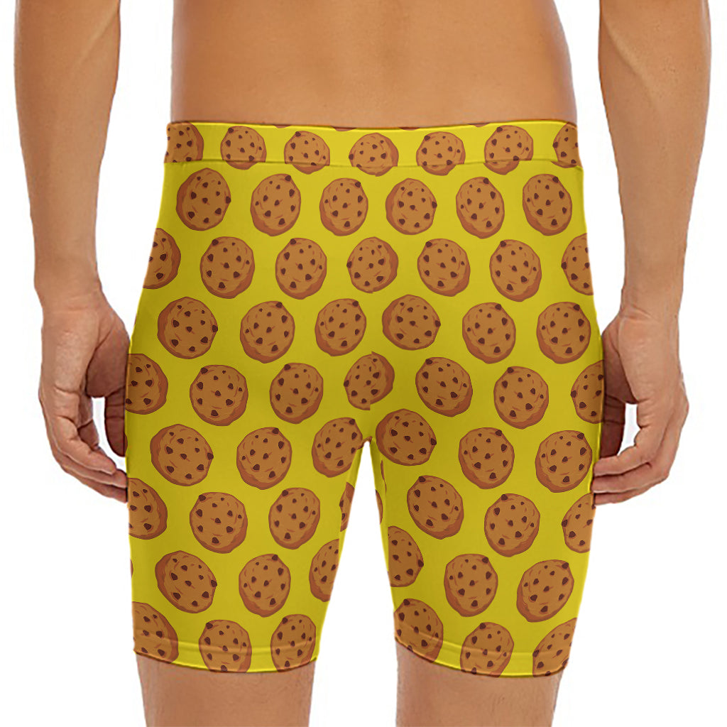 Yellow Cookie Pattern Print Men's Long Boxer Briefs