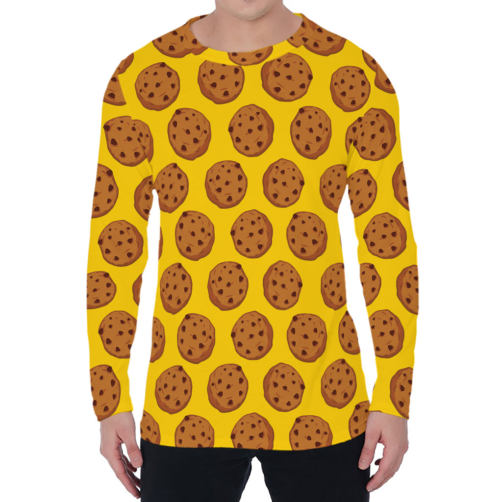 Yellow Cookie Pattern Print Men's Long Sleeve T-Shirt