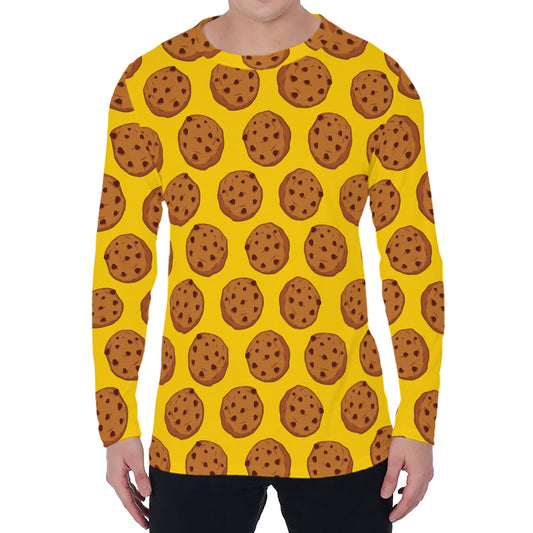 Yellow Cookie Pattern Print Men's Long Sleeve T-Shirt
