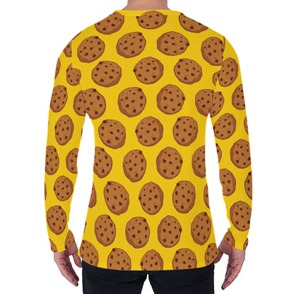 Yellow Cookie Pattern Print Men's Long Sleeve T-Shirt