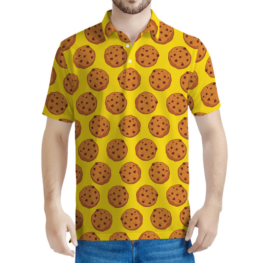 Yellow Cookie Pattern Print Men's Polo Shirt