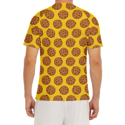 Yellow Cookie Pattern Print Men's Short Sleeve Rash Guard