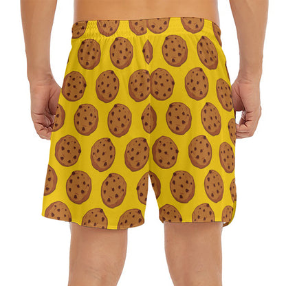 Yellow Cookie Pattern Print Men's Split Running Shorts