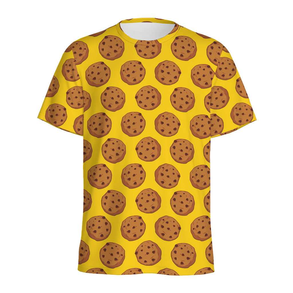 Yellow Cookie Pattern Print Men's Sports T-Shirt