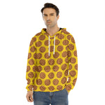 Yellow Cookie Pattern Print Men's Velvet Pullover Hoodie