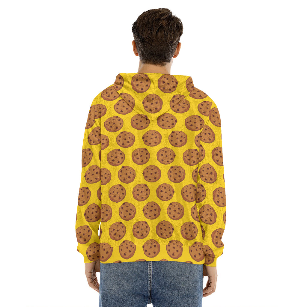 Yellow Cookie Pattern Print Men's Velvet Pullover Hoodie