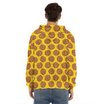 Yellow Cookie Pattern Print Men's Velvet Pullover Hoodie