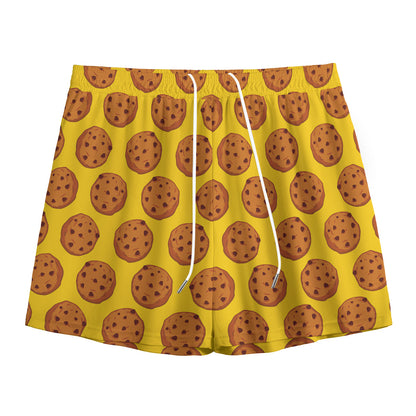 Yellow Cookie Pattern Print Mesh Shorts