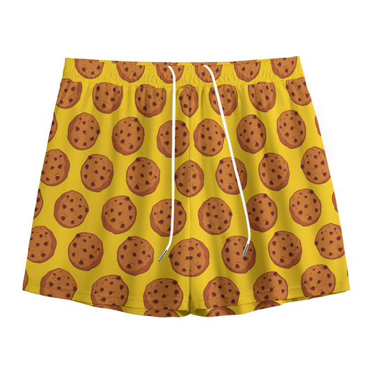 Yellow Cookie Pattern Print Mesh Shorts