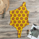 Yellow Cookie Pattern Print One Shoulder Bodysuit