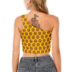 Yellow Cookie Pattern Print One Shoulder Crop Top